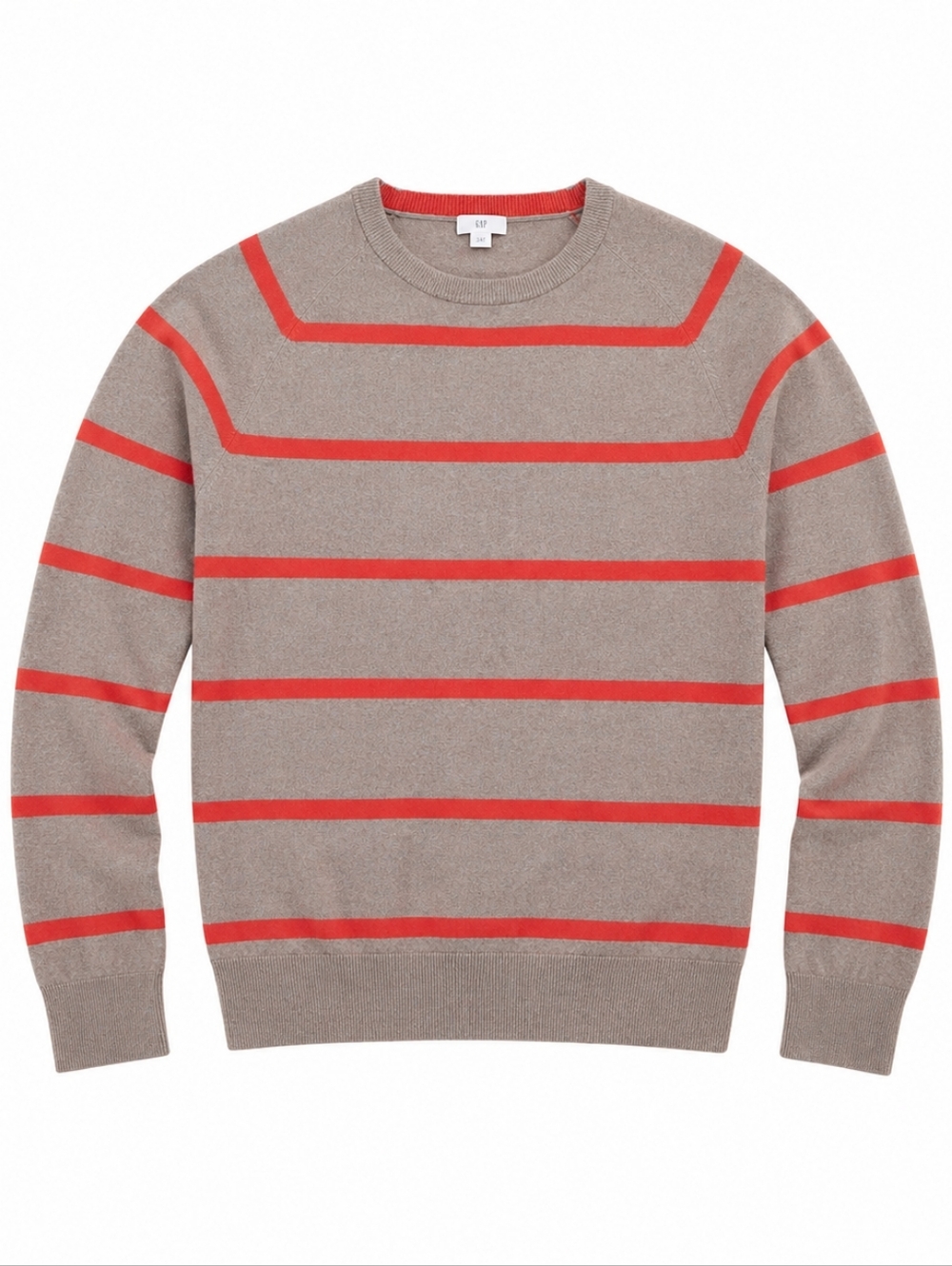 GAP Cashmere/Cotton Blend Men's Crewneck Sweater in Light Brown with Red Stripes